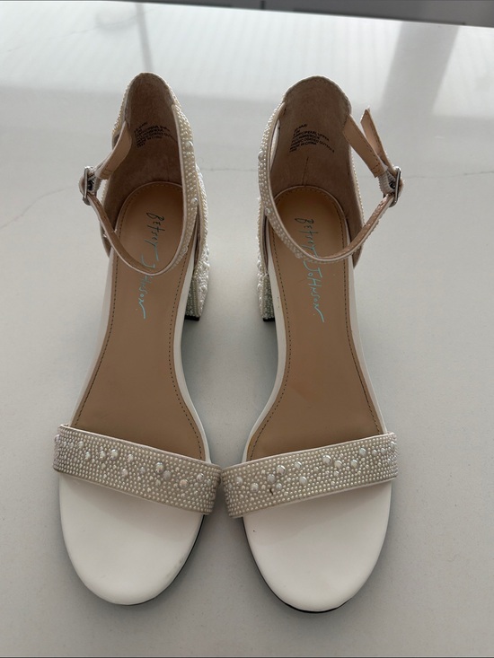 Betsey Johnson Shoes - Betsey Johnson White Pearl-Embellished Block Heel Sandals